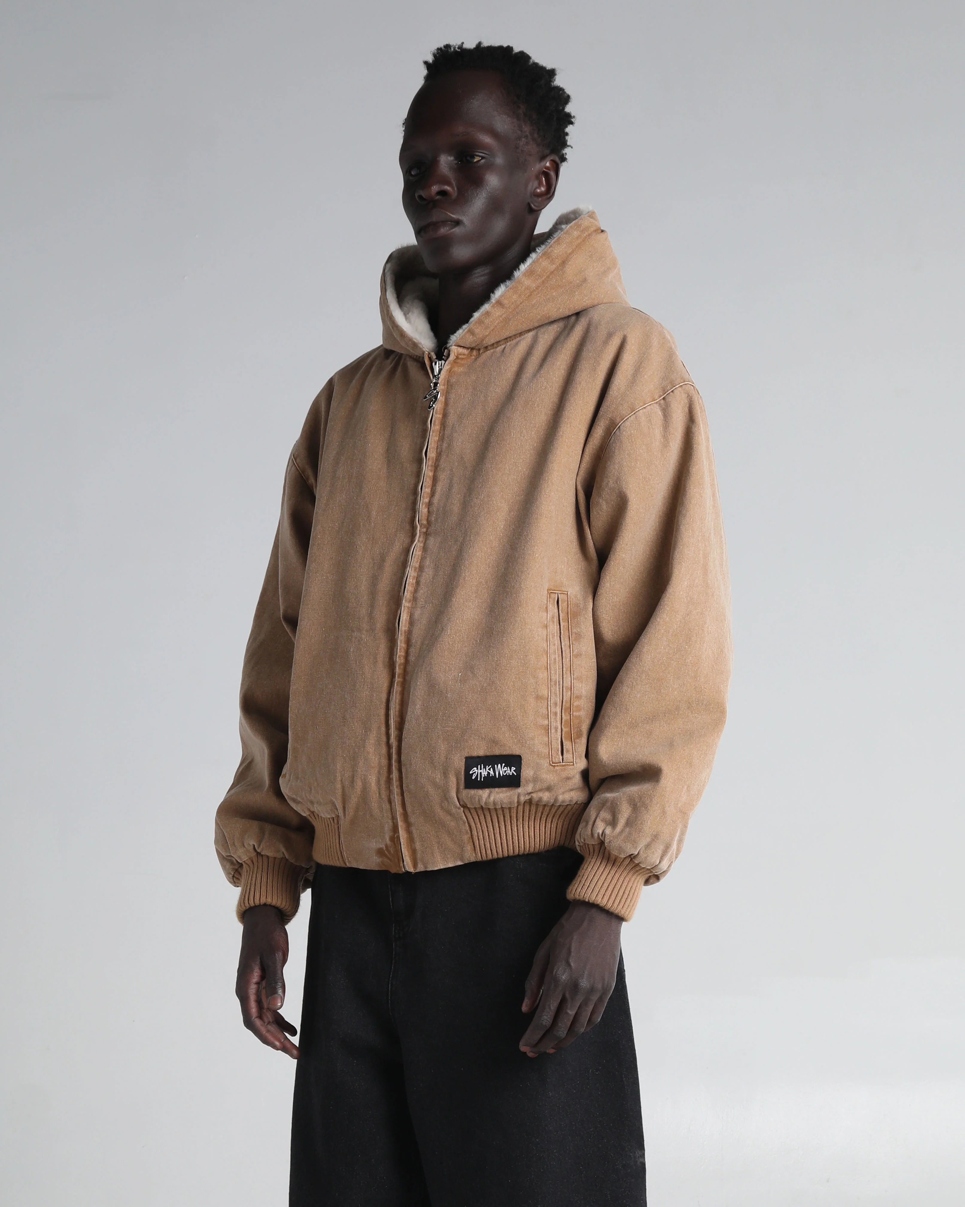 Aged Canvas Hoodie with Fur - Image 5