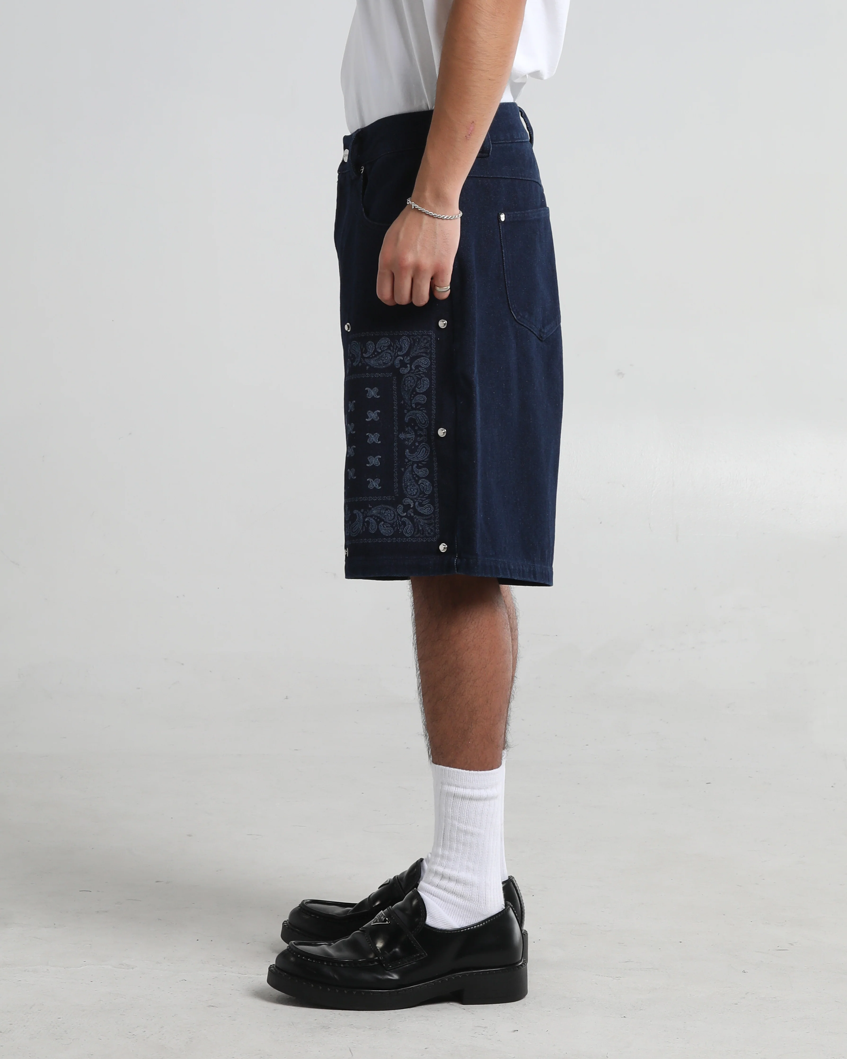 Double Knee Paisley Denim Shorts - Image 11