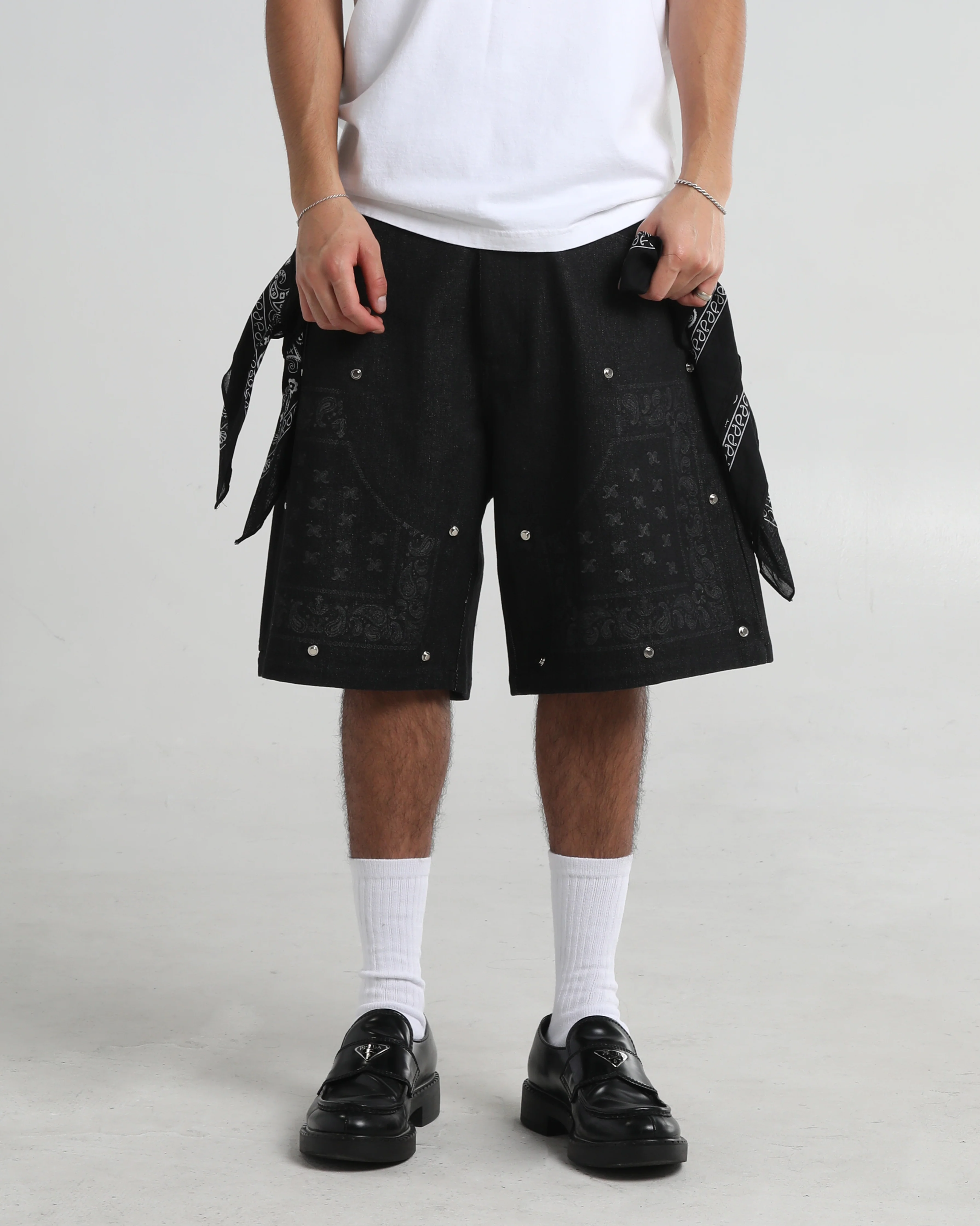 Double Knee Paisley Denim Shorts - Image 3