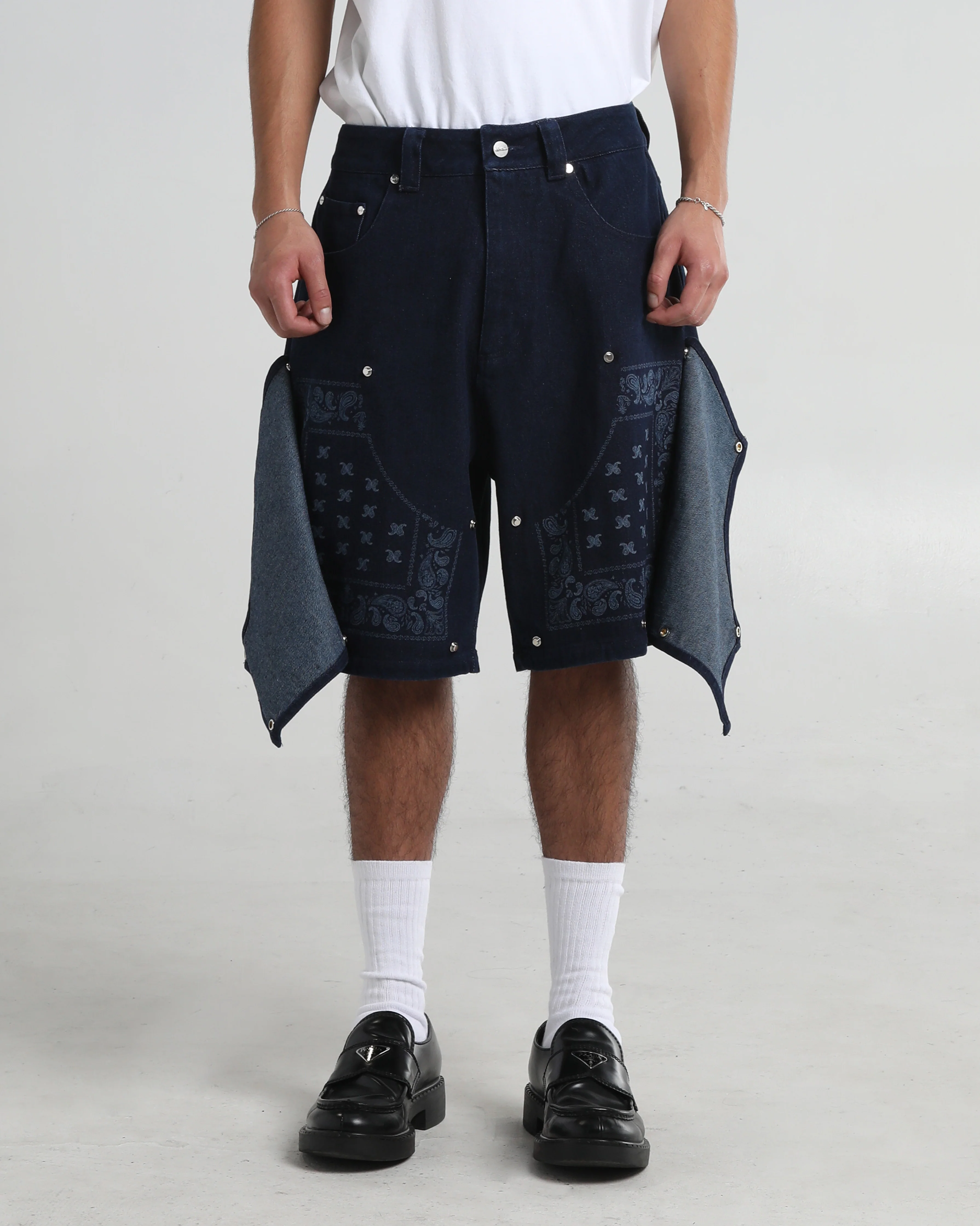 Double Knee Paisley Denim Shorts - Image 9